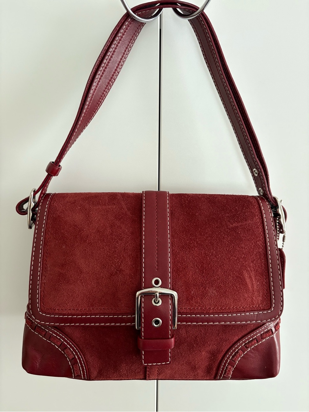 Coach Hampton Soho Oxblood Suede and Leather Flap Shoulder and Crossbody Bag